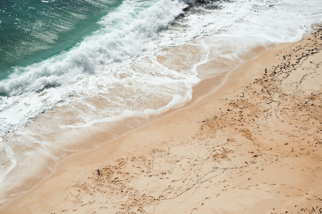 a bird's eye view of a beach and ocean