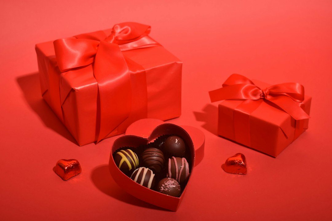 a group of red and gold objects
