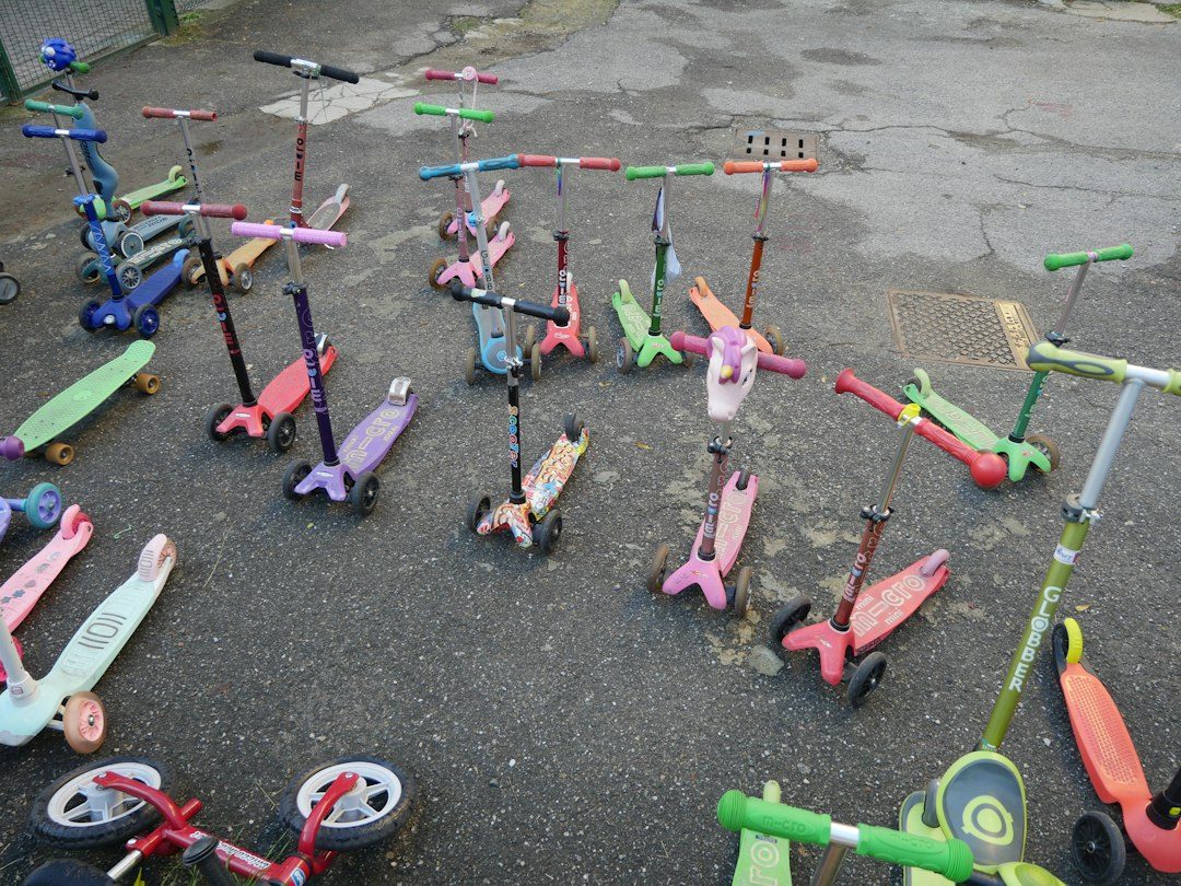a bunch of scooters that are sitting in the street